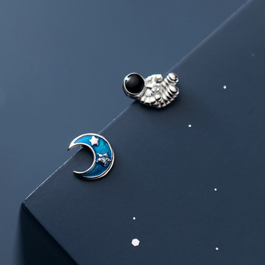 Astronaut, Moon and Planet Stud Earrings