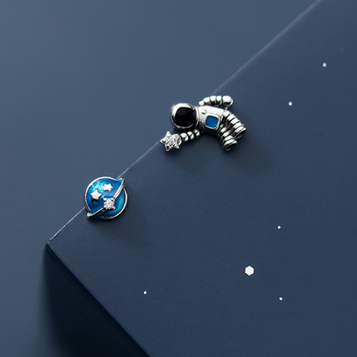 Sterling Silver Astronaut Asymmetrical Studs