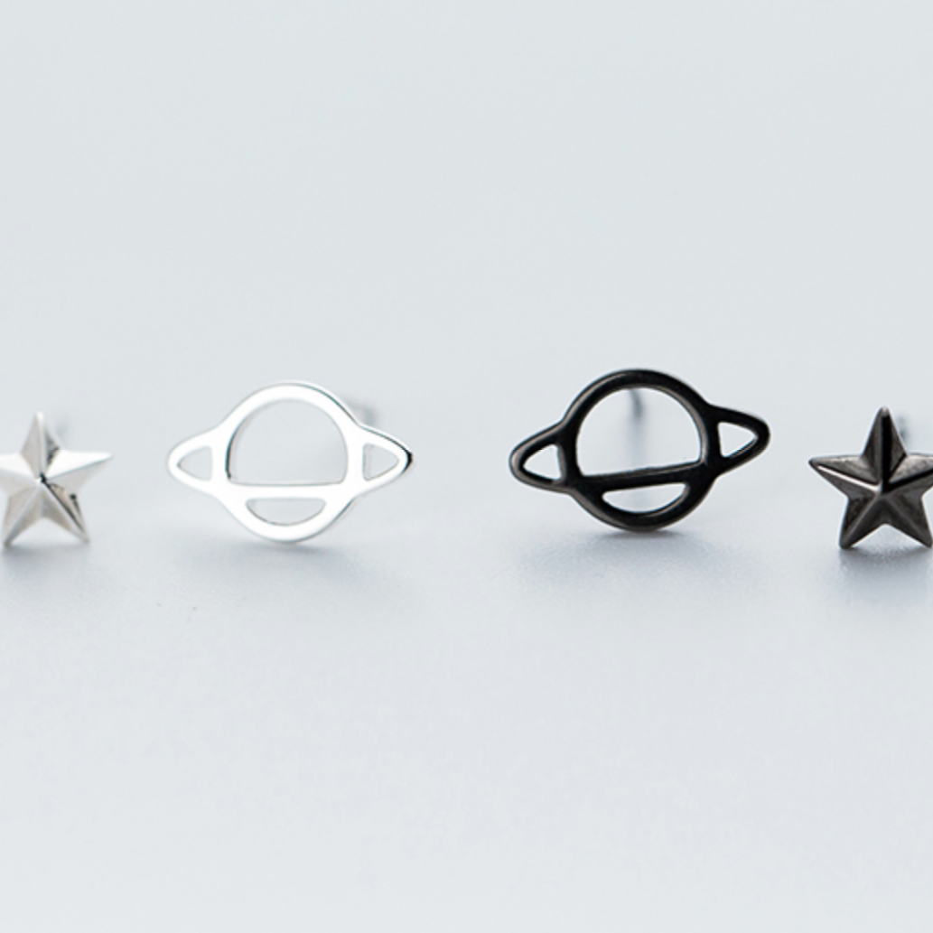 Planet and Star Stud Earrings