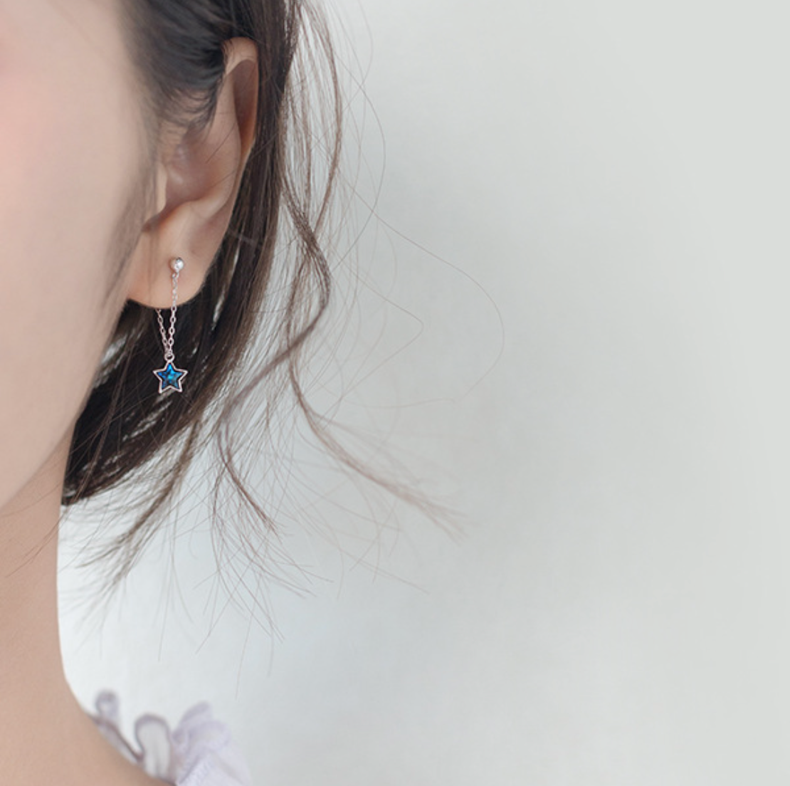 Blue Crystal Star Ear Jacket Stud Earrings