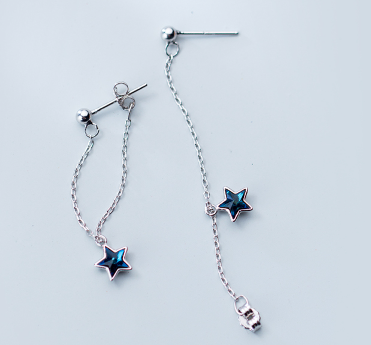 Blue Crystal Star Ear Jacket Stud Earrings