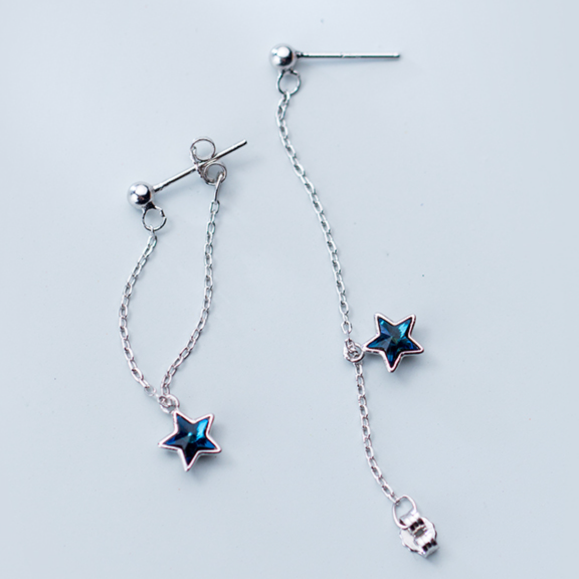 Blue Crystal Star Ear Jacket Stud Earrings