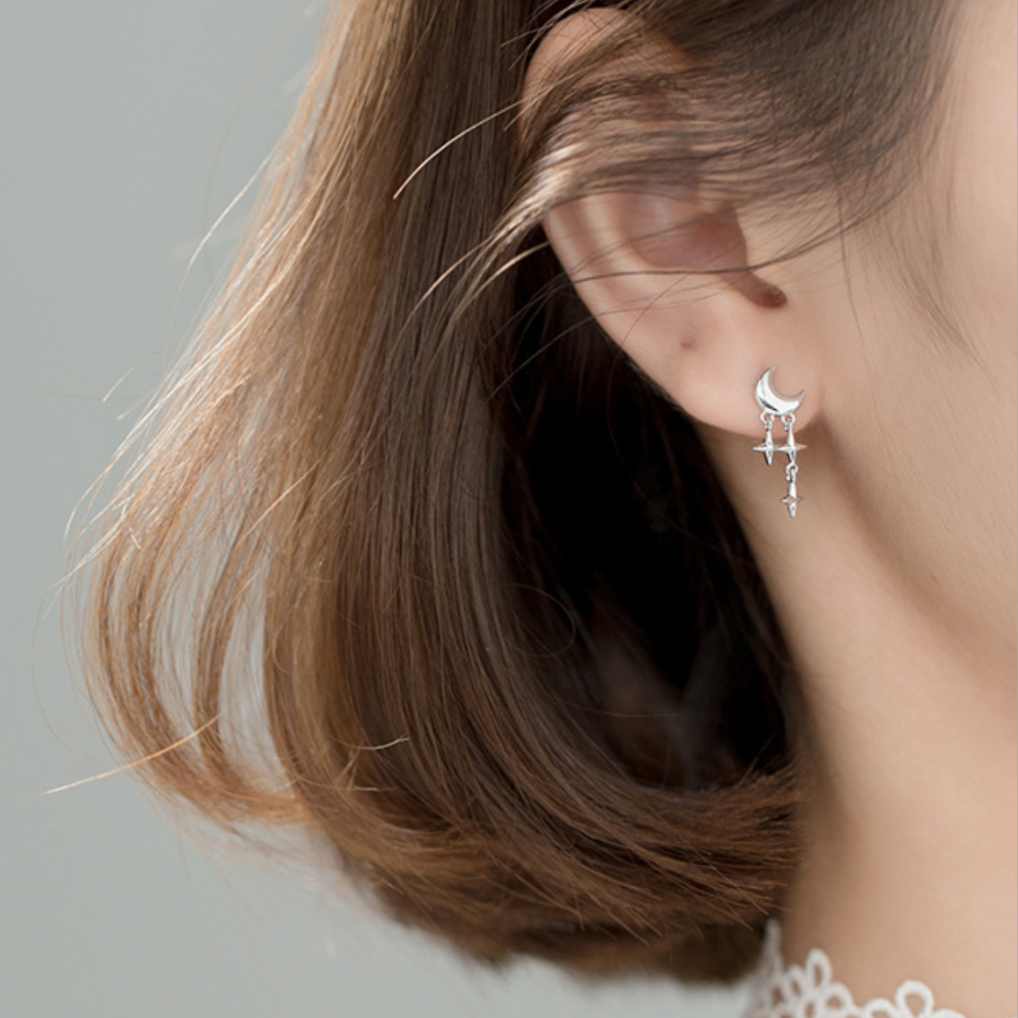Moon and Star Dangle Stud Earrings