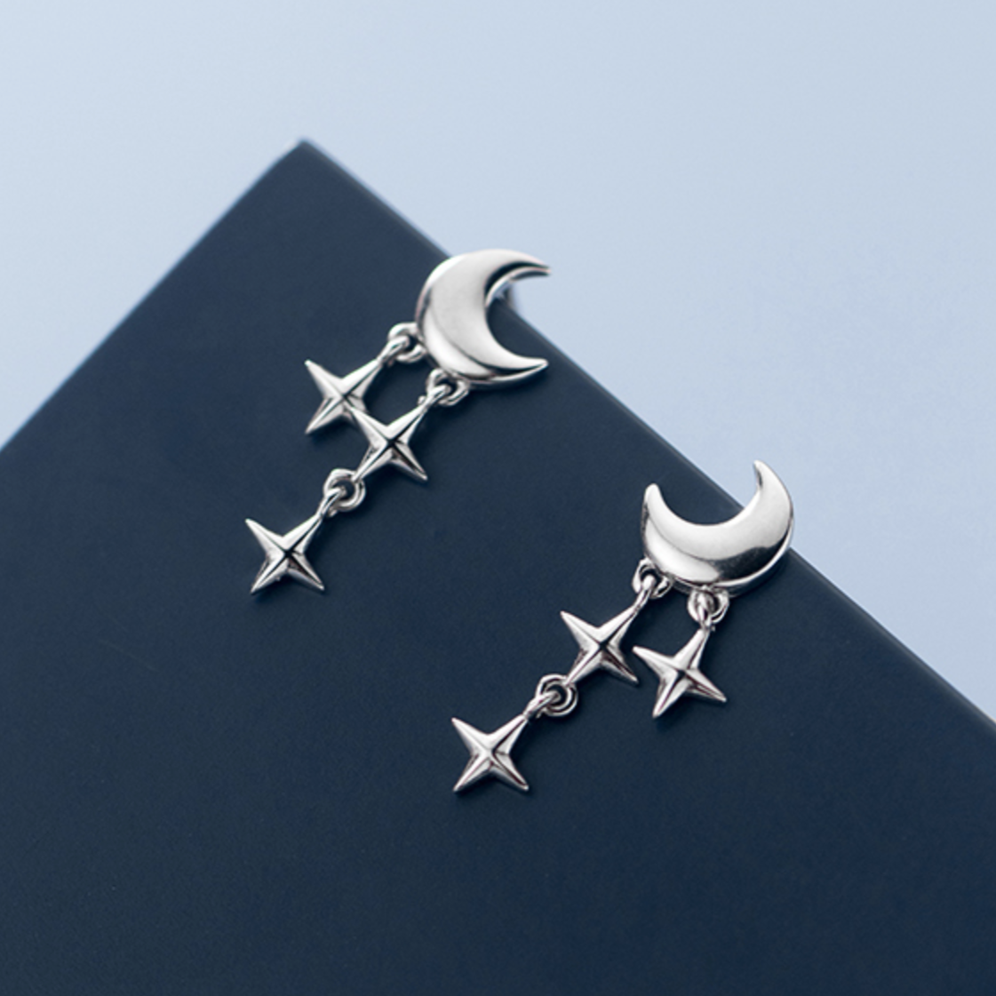 Moon and Star Dangle Stud Earrings