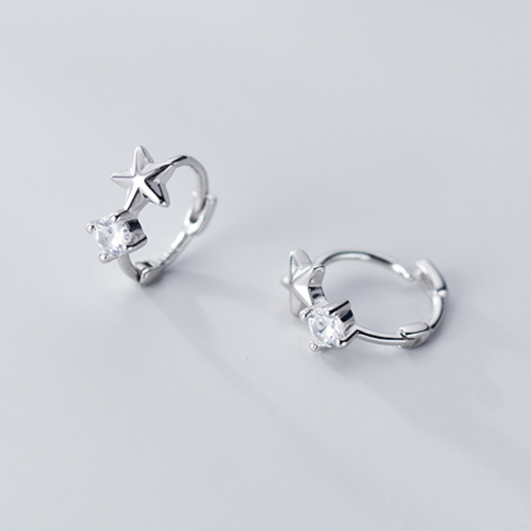 Star and Crystal Huggie Hoop Earrings