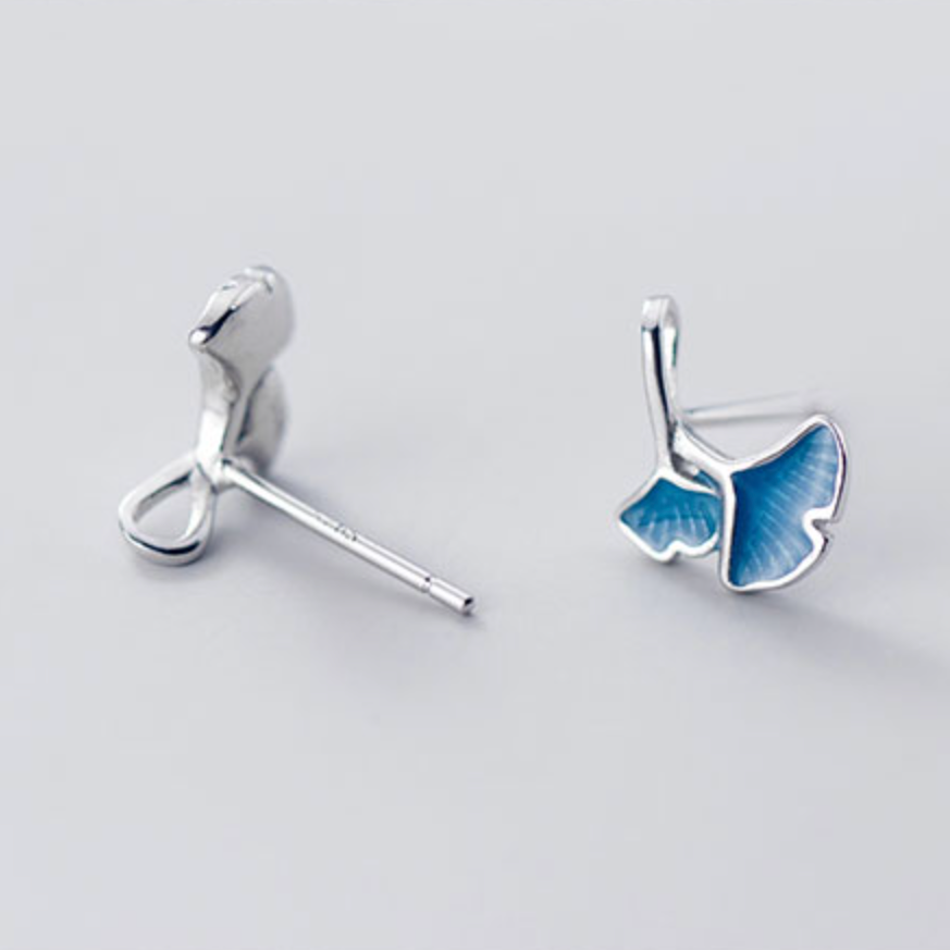 Blue Leaf Stud Earrings