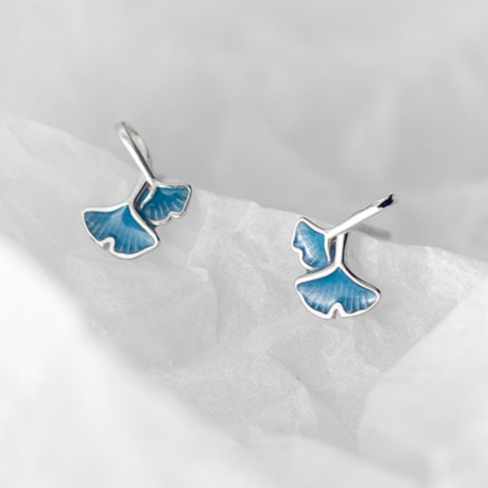 Blue Leaf Stud Earrings