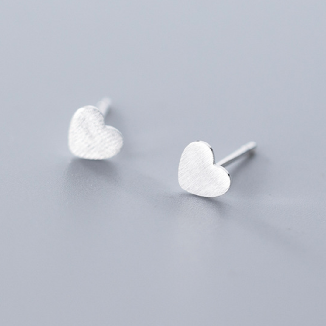 Brushed Silver Heart Stud Earrings