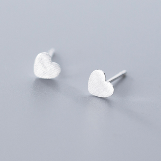 Brushed Silver Heart Stud Earrings