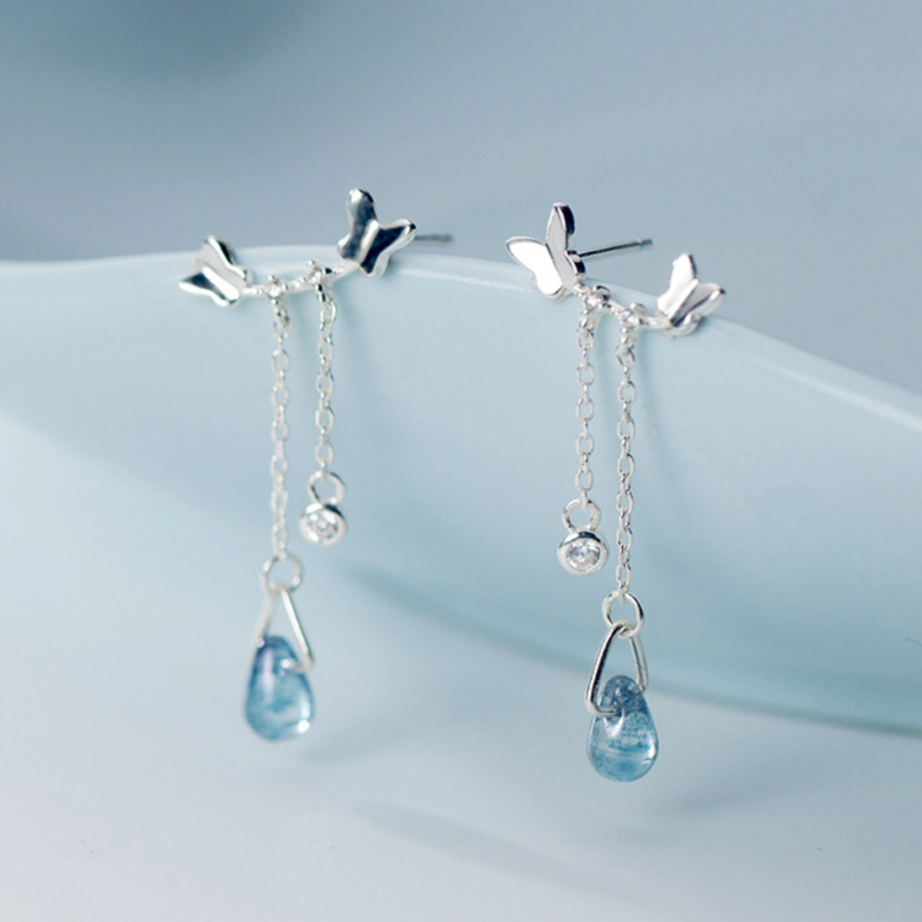 Crystal Dangle Butterfly Stud Earrings