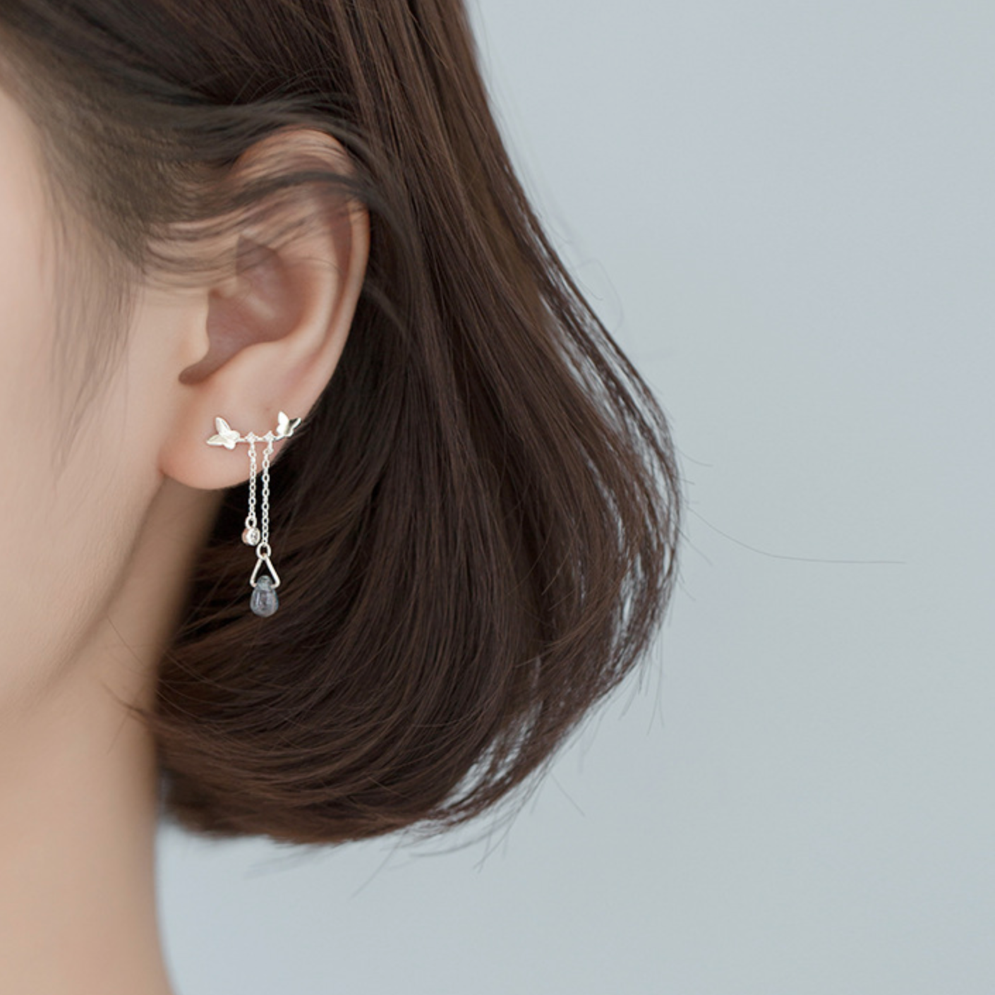 Crystal Dangle Butterfly Stud Earrings