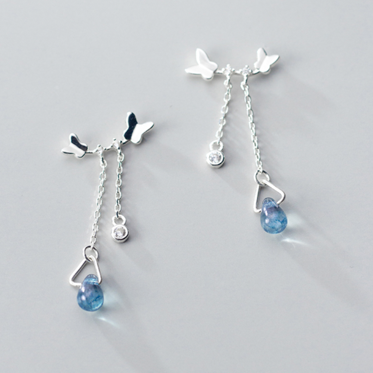 Crystal Dangle Butterfly Stud Earrings
