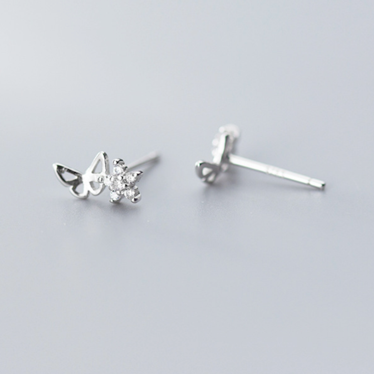 Butterfly and Flower Stud Earrings