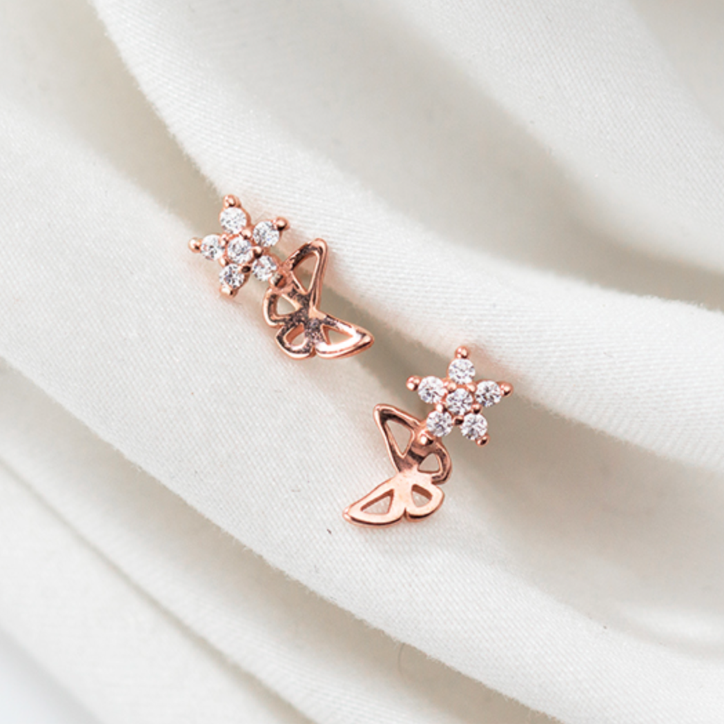 Butterfly and Flower Stud Earrings