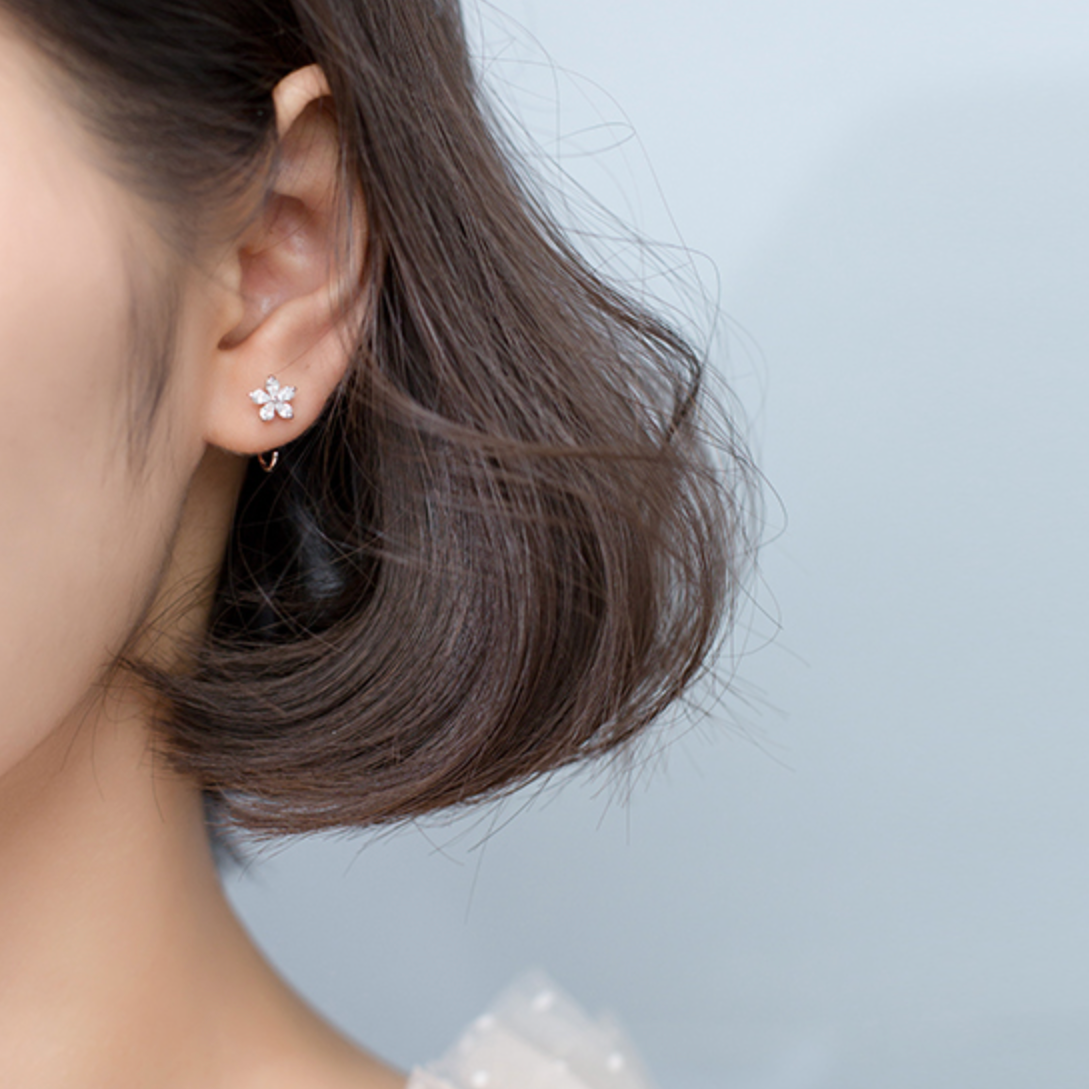 Crystal Flower Ear Jacket Earrings