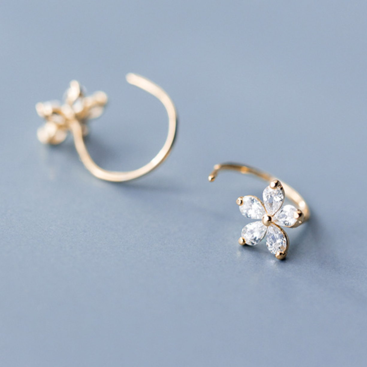 Crystal Flower Ear Jacket Earrings