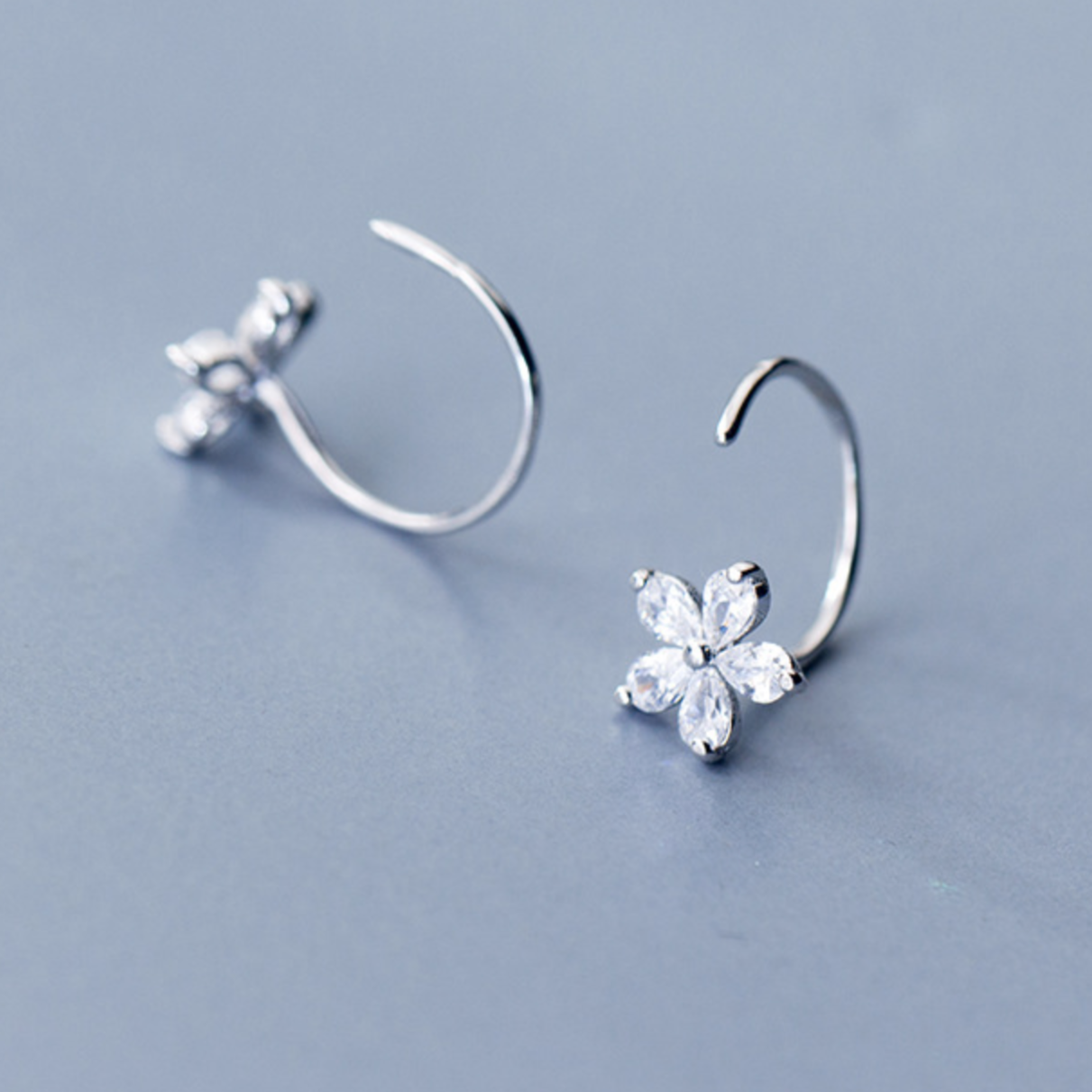 Crystal Flower Ear Jacket Earrings