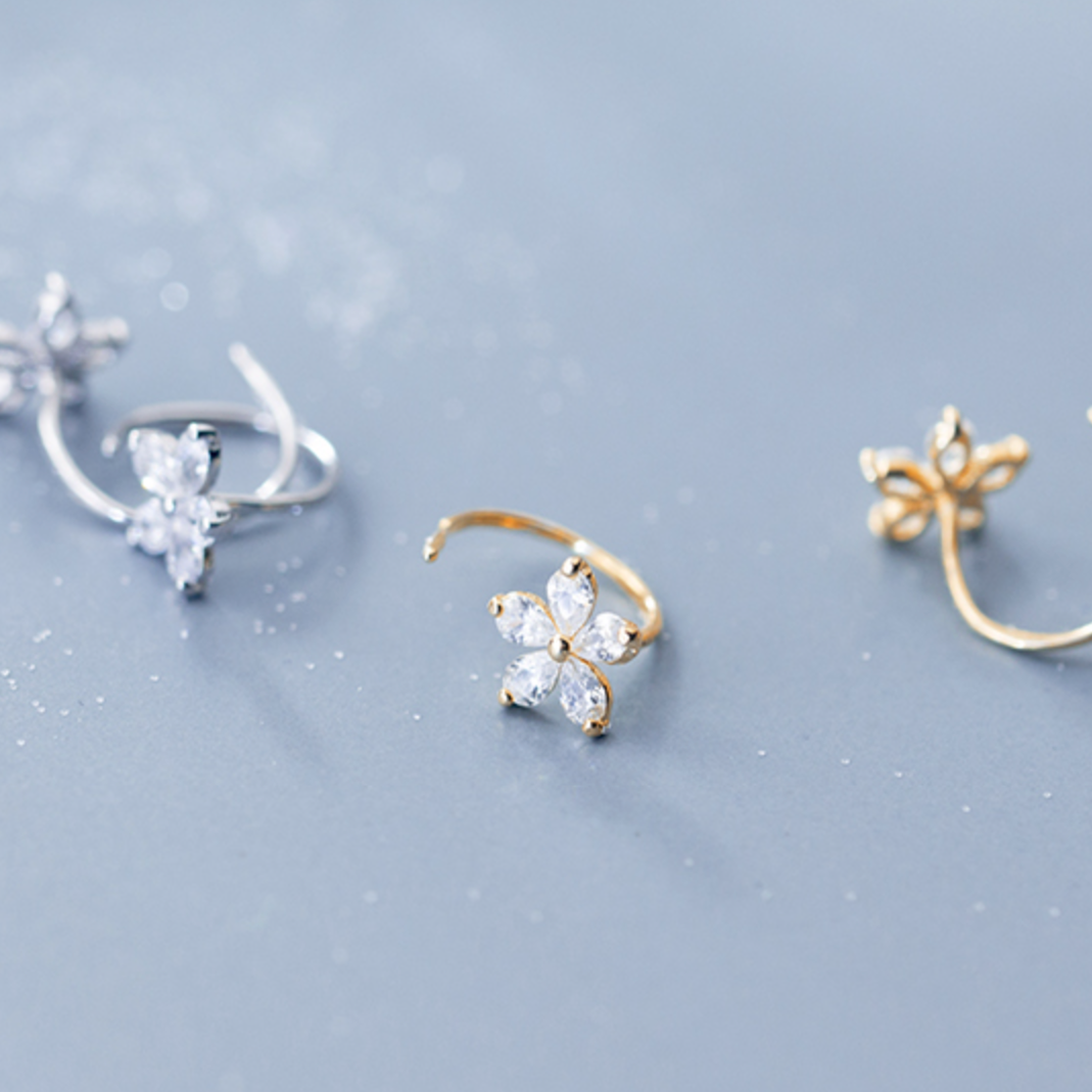 Crystal Flower Ear Jacket Earrings