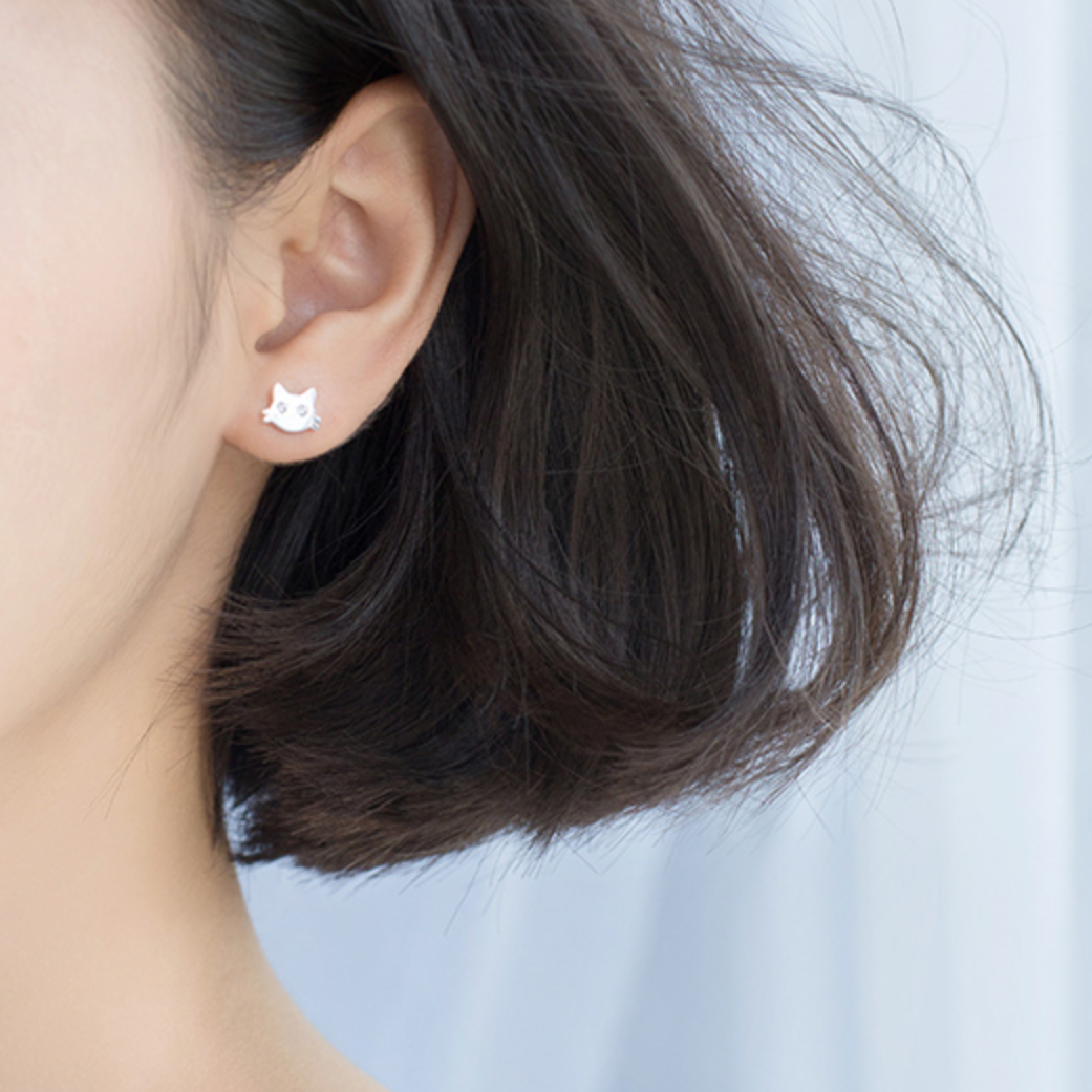 Cat and Fishbone Stud Earrings