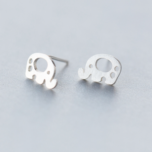 Brushed Silver Elephant Stud Earrings
