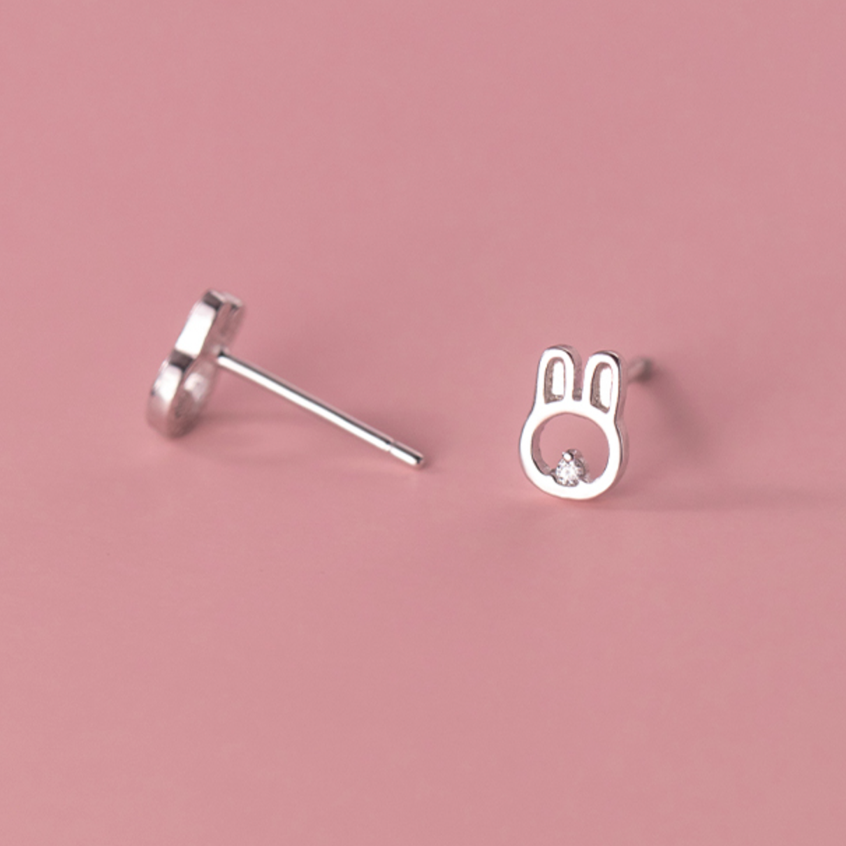 Silver Bunny Face Studs