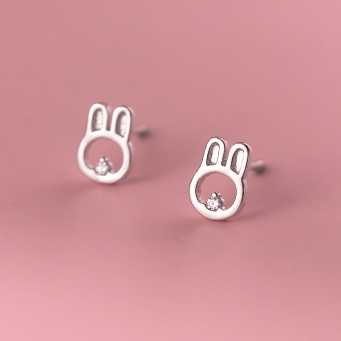 Silver Bunny Face Studs