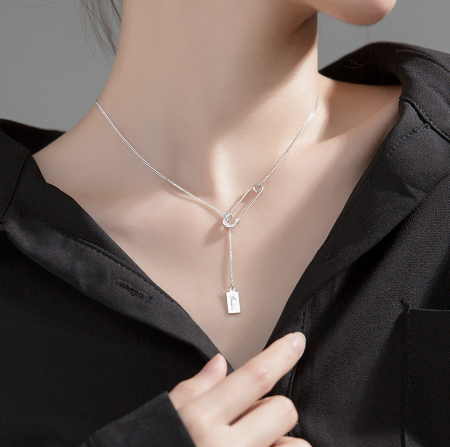 'Lucky' Pendant Safety Pin Necklace