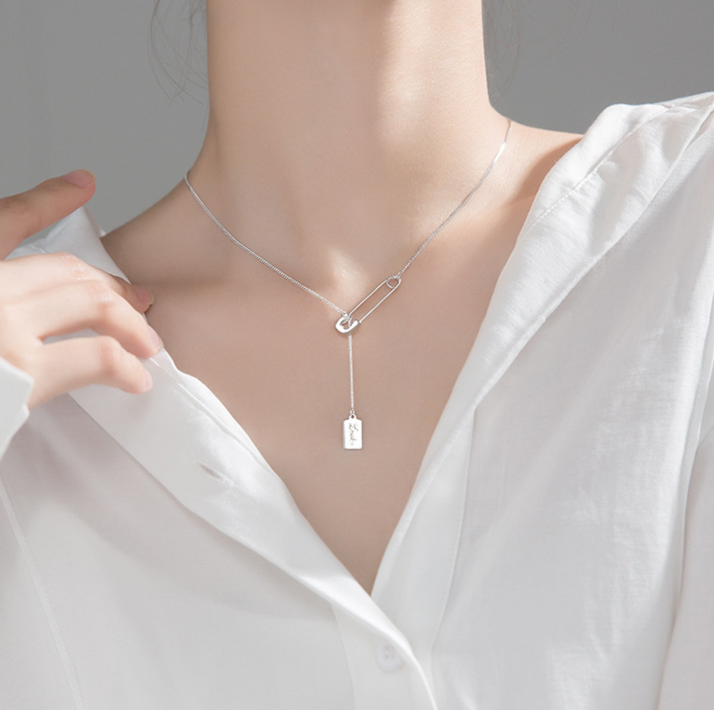 'Lucky' Pendant Safety Pin Necklace