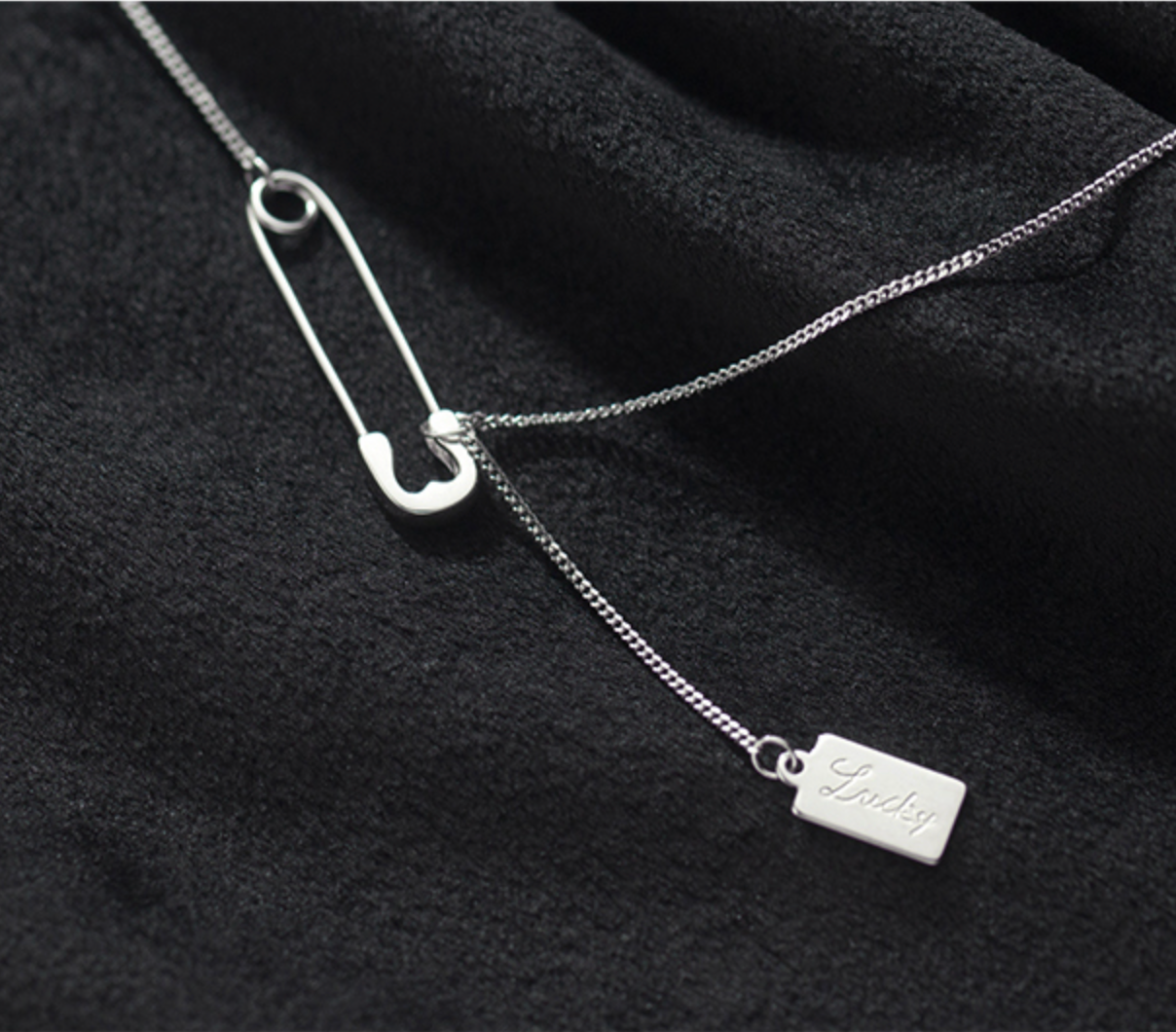 'Lucky' Pendant Safety Pin Necklace