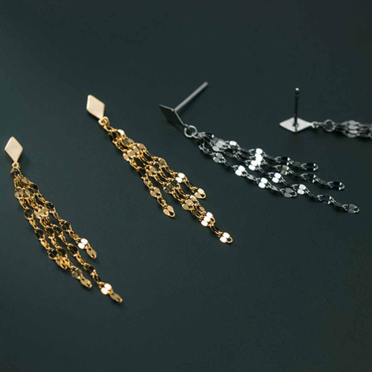 Diamond Chain Drop Stud Earrings