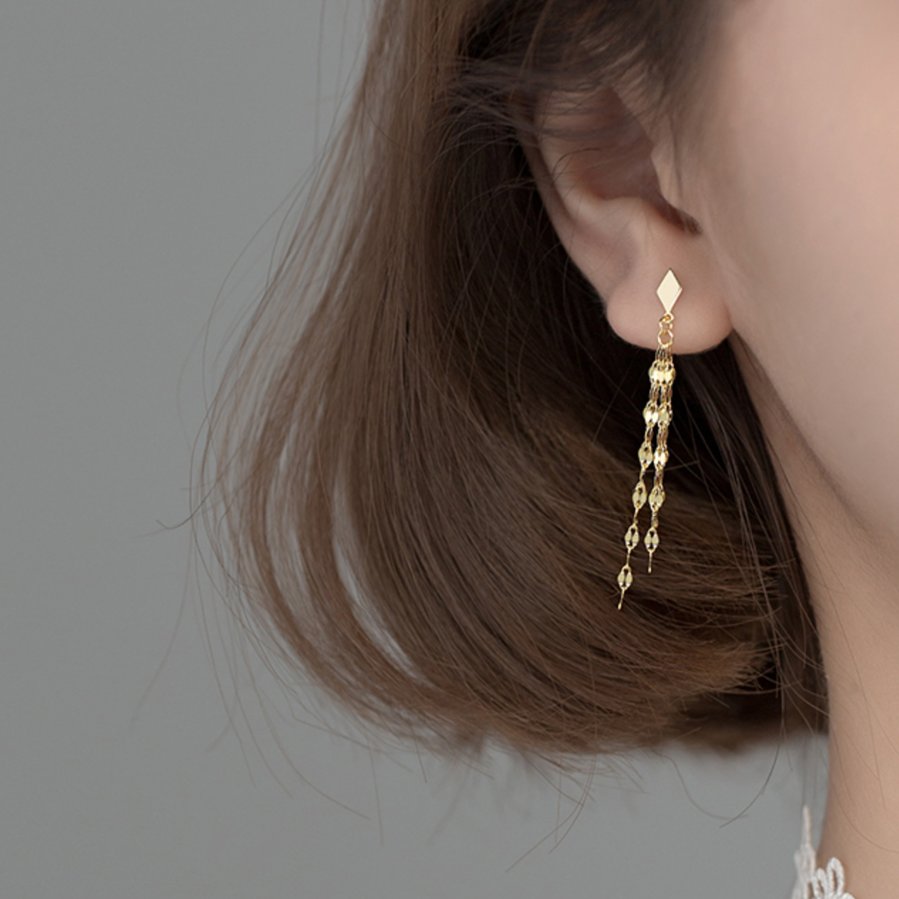 Diamond Chain Drop Stud Earrings