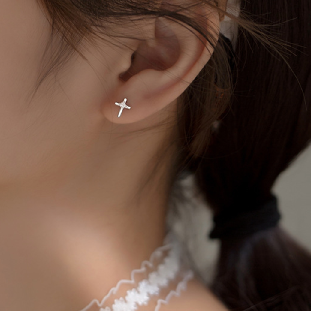 Tiny Crystal Detail Cross Stud Earrings