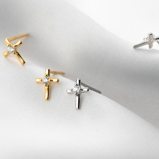 Tiny Crystal Detail Cross Stud Earrings