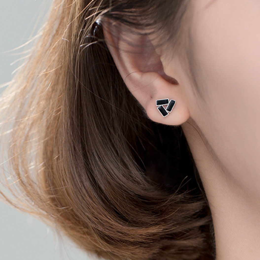 Black Triangle Stud Earrings