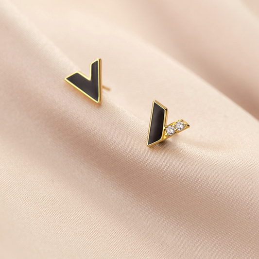 Black Chevron Stud Earrings