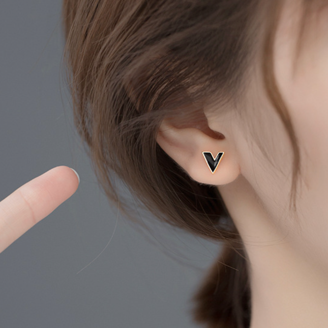 Black Chevron Stud Earrings