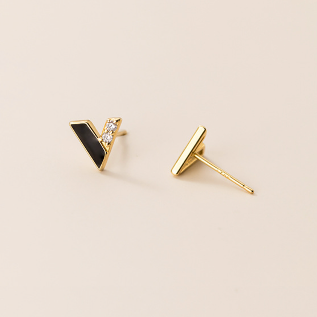Black Chevron Stud Earrings