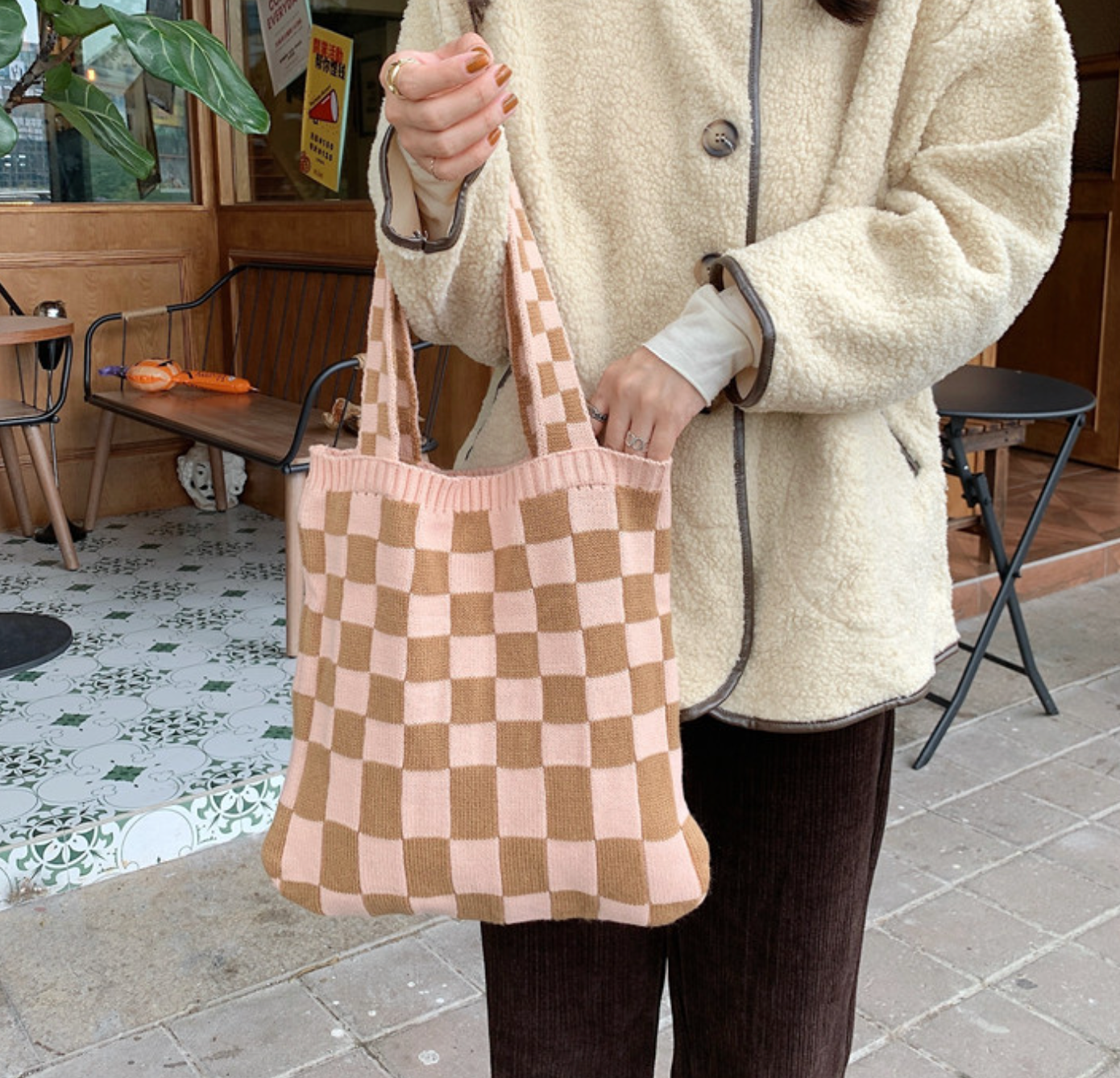 Knitted Checkered Tote Bag – Chic Stories