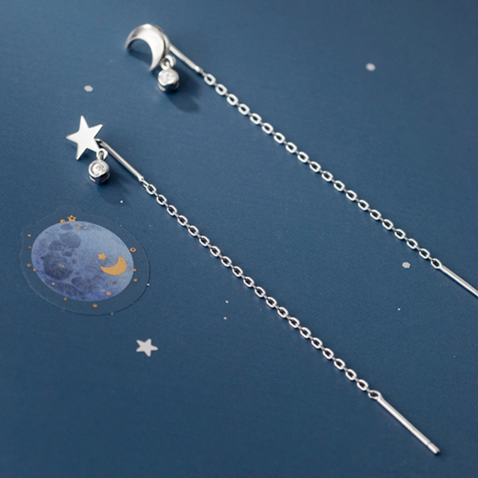 Moon and Star Threader Earrings