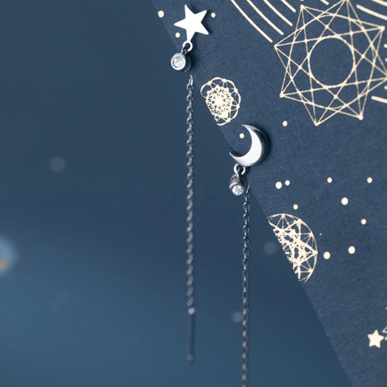 Moon and Star Threader Earrings