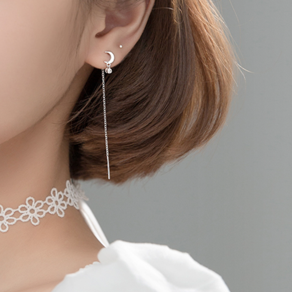 Moon and Star Threader Earrings