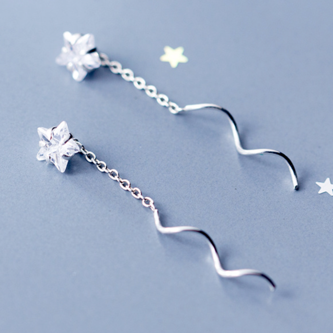 Crystal Star Spiral Threader Earrings