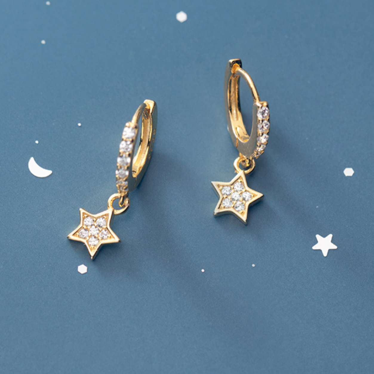 Sparkly Star Dangle Huggie Hoop Earrings