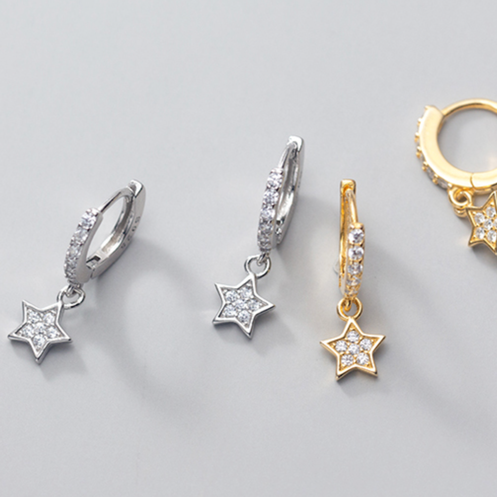 Sparkly Star Dangle Huggie Hoop Earrings