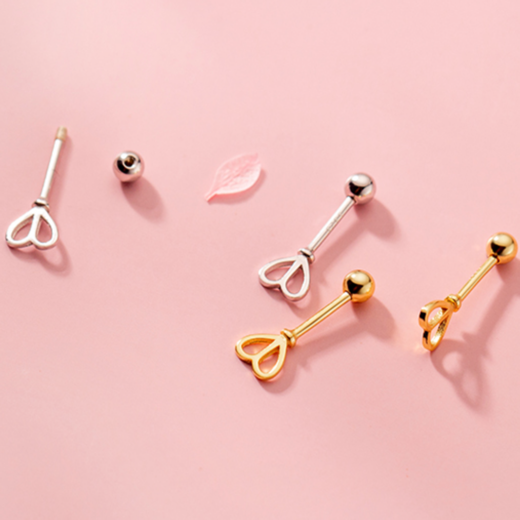 Screw Back Heart Stud Earrings