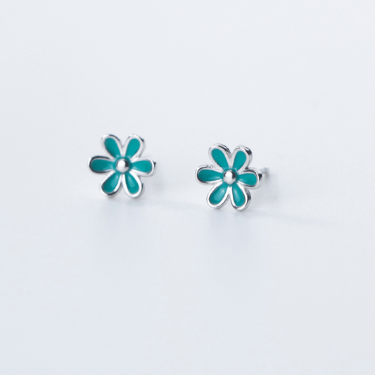 Dainty Blue Flower Stud Earrings