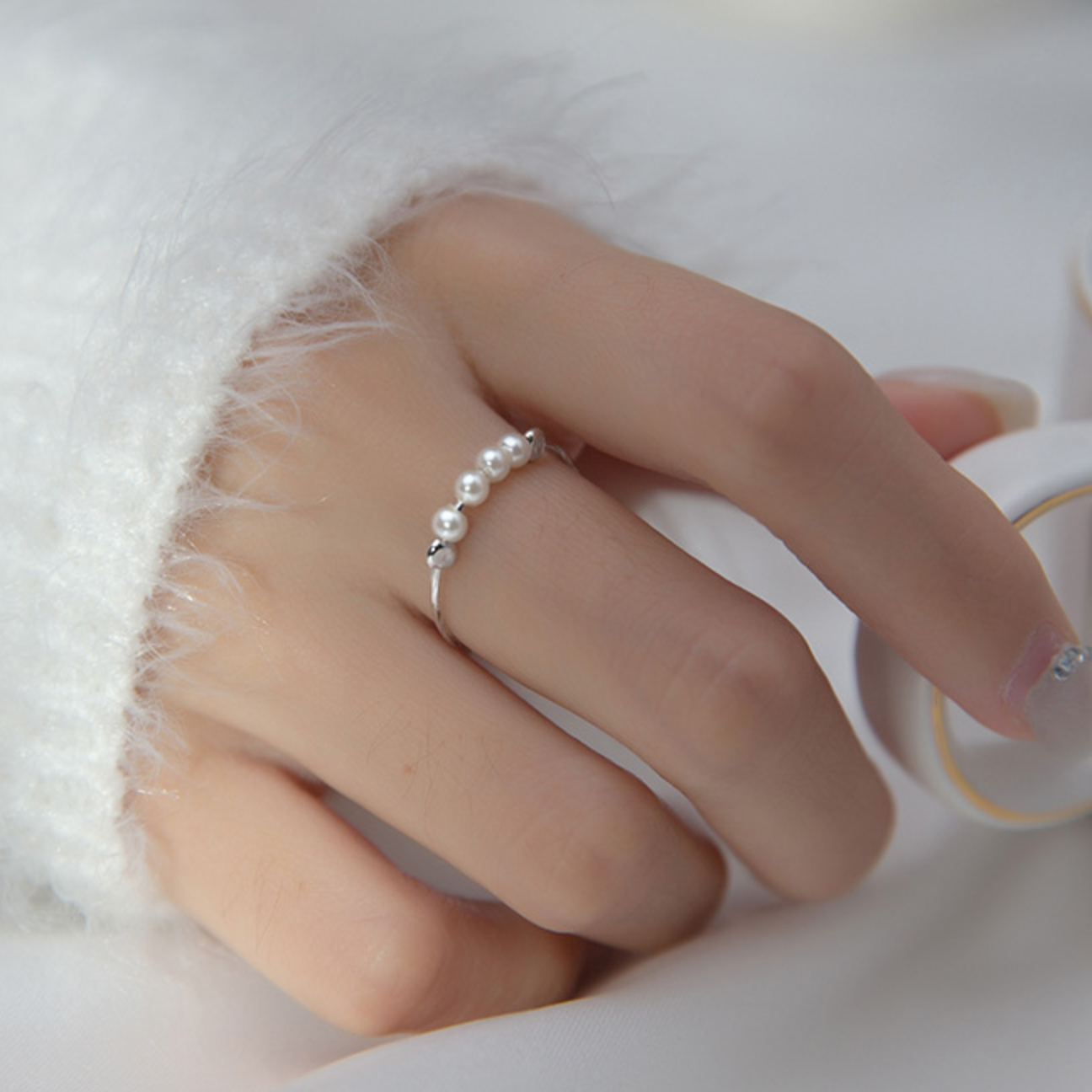 Pearl Beaded Adjustable Ring