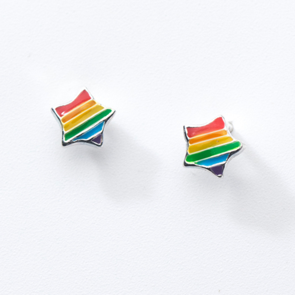 Rainbow Star and Triangle Stud Earrings