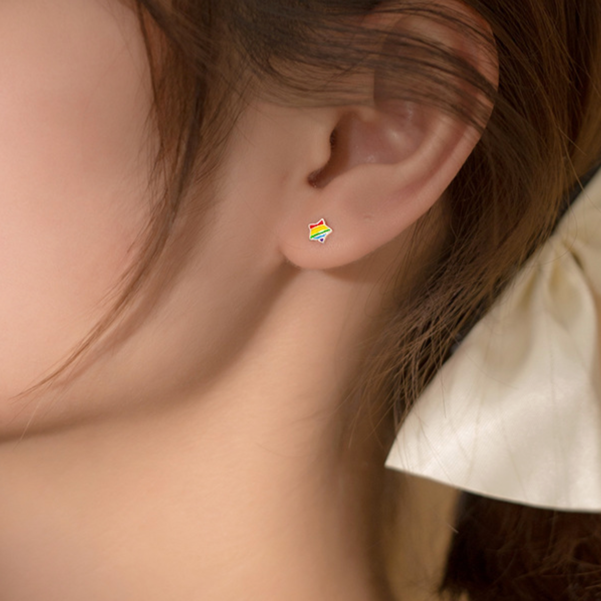 Rainbow Star and Triangle Stud Earrings