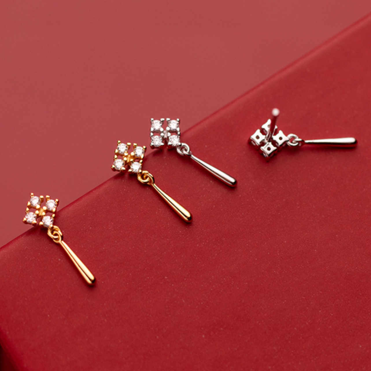 Crystal Square Drop Stud Earrings